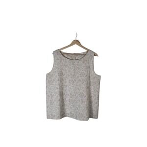 Pure Jill Womens Beige Floral Jacquard Cotton Linen Button Back Tank Top Large